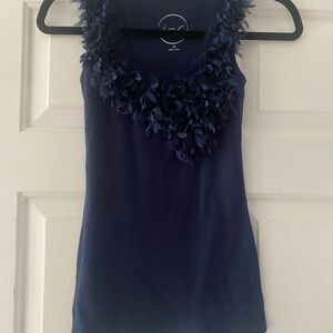 INC International Concepts Women's Navy Tank Top with Fringe Detail